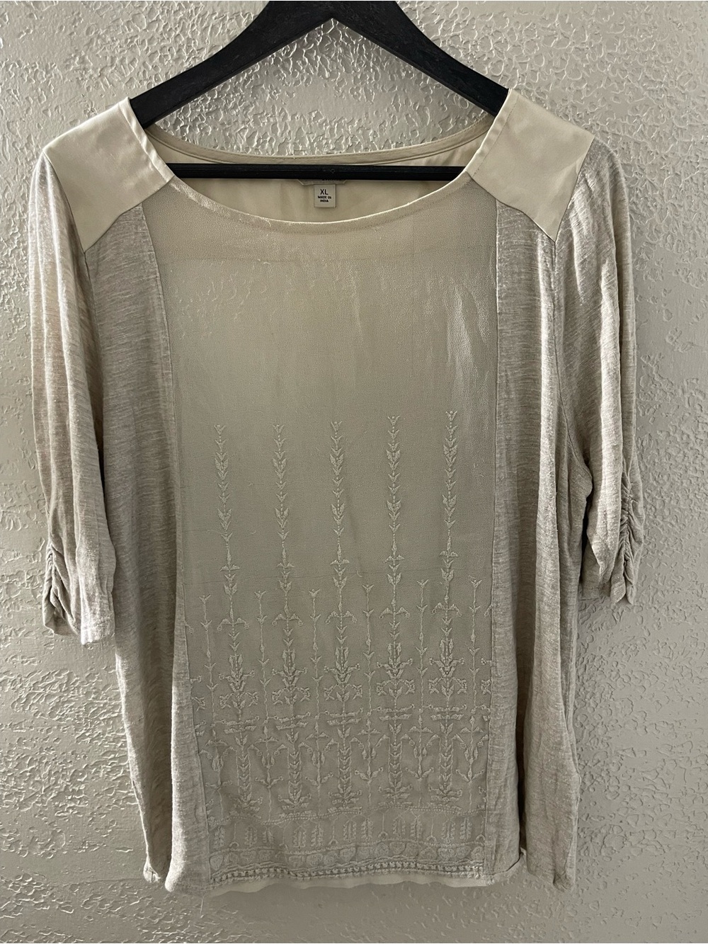 Lucky Brand Women’s Cream Embroidered Sheer-Panel Blouse XL